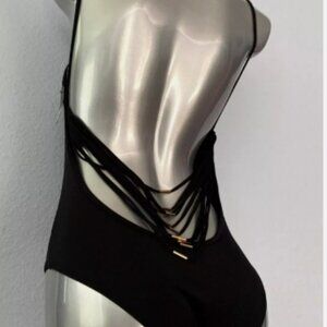 Victorias Secret  Low Strappy Back Black Sexy One Piece Swim Suit; size L